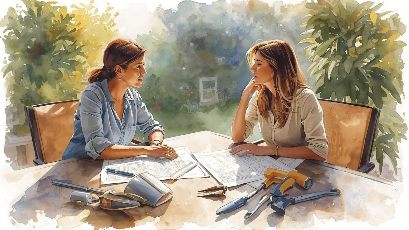 ladies negotiating construction project residential